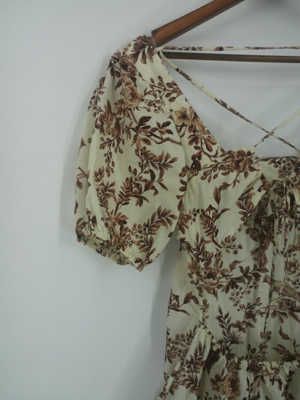 JUST FOUND Cottagecore Boho Floral Bird Print Puff Sleeve Midi Dress Square Neck - Picture 6 of 13